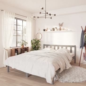 Rama łóżka, szara, lite drewno sosnowe, 140 x 200 cm