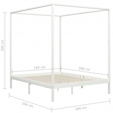 Rama łóżka z baldachimem, biel, lite drewno sosnowe, 160x200 cm