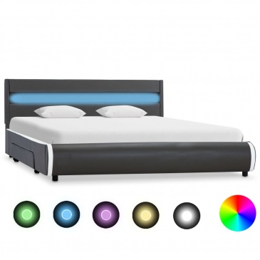 Rama łóżka z LED, antracytowa, sztuczna skóra, 140 x 200 cm
