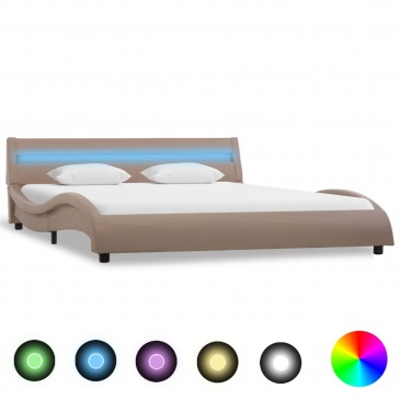 Rama łóżka z LED, cappuccino, sztuczna skóra, 140 x 200 cm