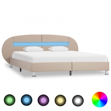 Rama łóżka z LED, cappuccino, sztuczna skóra, 180 x 200 cm
