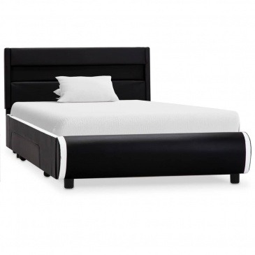 Rama łóżka z LED, czarna, sztuczna skóra, 90 x 200 cm