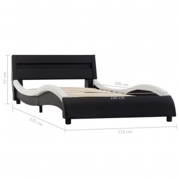 Rama łóżka z LED, czarno-biała, sztuczna skóra, 100 x 200 cm