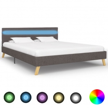 Rama łóżka z LED, jasnoszara, tkanina, 120 x 200 cm