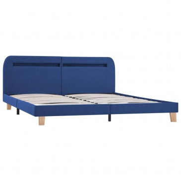 Rama łóżka z LED, niebieska, tapicerowana tkaniną, 160 x 200 cm