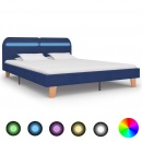 Rama łóżka z LED, niebieska, tapicerowana tkaniną, 180 x 200 cm