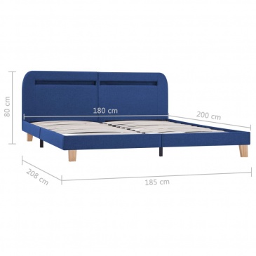 Rama łóżka z LED, niebieska, tapicerowana tkaniną, 180 x 200 cm