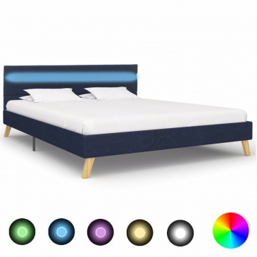Rama łóżka z LED, niebieska, tkanina, 160 x 200 cm
