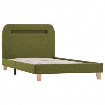 Rama łóżka z LED, zielona, tapicerowana tkaniną, 90 x 200 cm