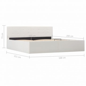 Rama łóżka z podnośnikiem, biała, sztuczna skóra, 160 x 200 cm