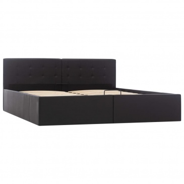 Rama łóżka z podnośnikiem, czarna, sztuczna skóra, 160 x 200 cm