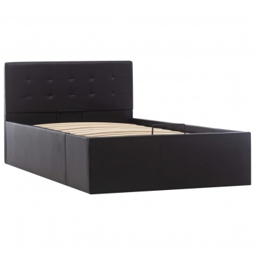 Rama łóżka z podnośnikiem, czarna, sztuczna skóra, 90 x 200 cm