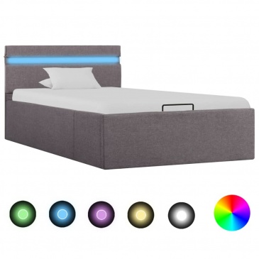 Rama łóżka z podnośnikiem i LED, taupe, tkanina, 100 x 200 cm