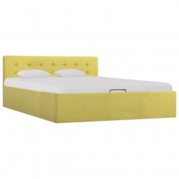 Rama łóżka z podnośnikiem, limonkowa, tkanina, 140 x 200 cm