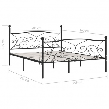 Rama łóżka ze stelażem z listw, czarna, metalowa, 200 x 200 cm