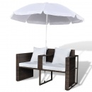 Rattanowa sofa z parasolem (Brązowa)