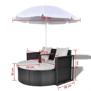 Rattanowa sofa z parasolem (Czarna)