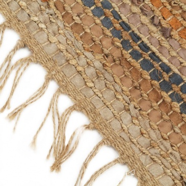 Ręcznie tkany dywan Chindi 120x170 cm, skóra i juta, jasny brąz