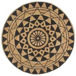 Ręcznie wykonany dywanik, juta, czarny nadruk, 90 cm