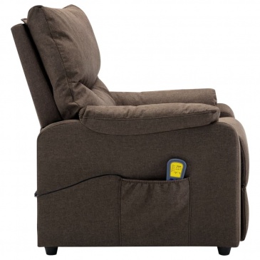 Rozkładany fotel masujący, elektryczny, brązowy, obity tkaniną