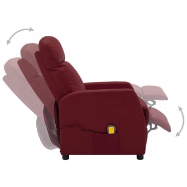 Rozkładany fotel masujący, elektryczny, kolor wina, ekoskóra