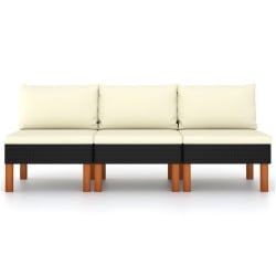 Siedziska środkowe, 3 szt., polirattan i drewno eukaliptusowe