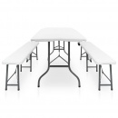 Składany stół ogrodowy z 2 ławkami, 180 cm, stal i HDPE, biały