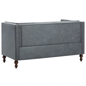 Sofa 2-osobowa w stylu Chesterfield, materiałowa, szara