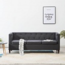 Sofa 3-osobowa w stylu Chesterfield, materiałowa, ciemnoszara
