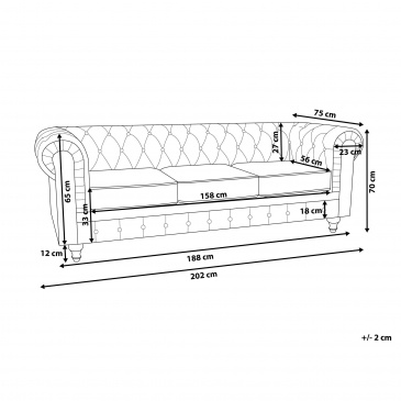 Sofa 3-osobowa welurowa czerwona CHESTERFIELD