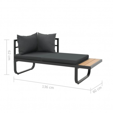 Sofa ogrodowa ze stołem i poduszkami, narożna, aluminium, WPC