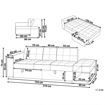 Sofa rozkładana ciemnoszara FALSTER