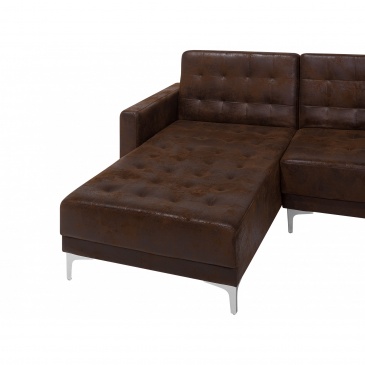 Sofa rozkładana podkowa imitacja skóry Old Style brąz ABERDEEN