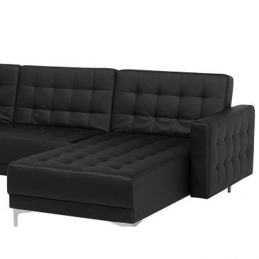 Sofa rozkładana podkowa skóra ekologiczna czarna ABERDEEN