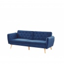 Sofa rozkładana welurowa niebieska BARDU
