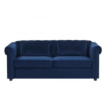 Sofa rozkładana welurowa niebieska CHESTERFIELD