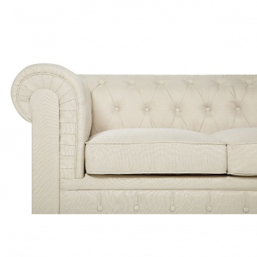 Sofa trzyosobowa tapicerowana beżowa CHESTERFIELD