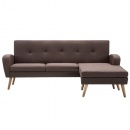 Sofa z leżanką, obita tkaniną, 186 x 136 x 79 cm, brązowa
