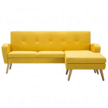 Sofa z leżanką, obita tkaniną, 186 x 136 x 79 cm, żółta