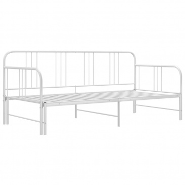 Sofa z wysuwaną ramą łóżka, biała, metalowa, 90x200 cm