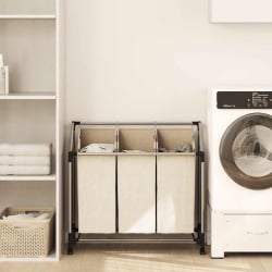 Sortownik na pranie z 3 pojemnikami, kremowy, stalowy