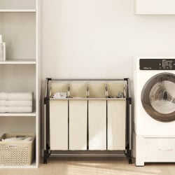 Sortownik na pranie z 4 pojemnikami, kremowy, stalowy