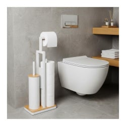 Stojak na papier toaletowy i szczotkę WC 3w1 biały bambus Yoka Home