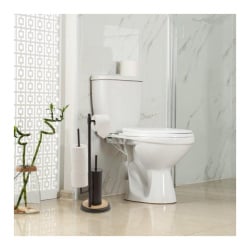 Stojak na papier toaletowy i szczotkę wc  3w1 czarny z bambusem - yoka