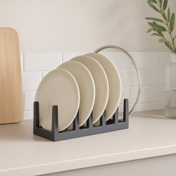 Stojak na pokrywki i talerze czarny 28x15x9 cm