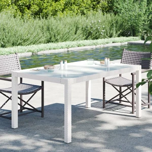 Stół ogrodowy, 150x90x75 cm, szkło i rattan pe, biały