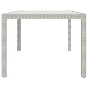 Stół ogrodowy, 150x90x75 cm, szkło i rattan pe, biały