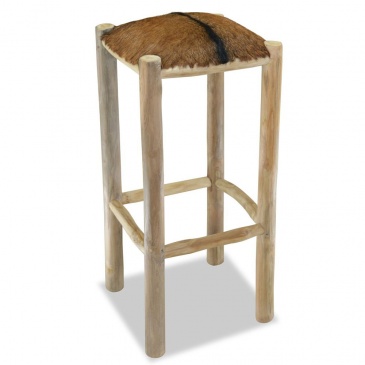 Krzesło barowe prawdziwa skóra drewno tekowe kwadratowy