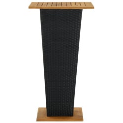 Stolik barowy, czarny, 60x60x110 cm, rattan pe i lita akacja