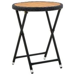 Stolik herbaciany, czarny, 60 cm, rattan pe i drewno akacjowe